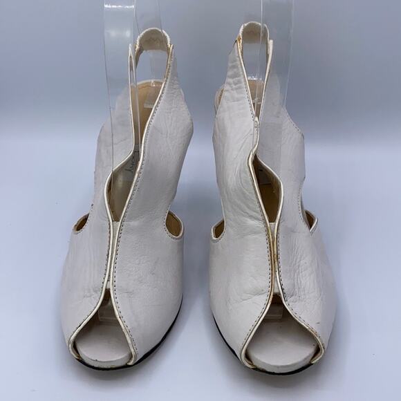 Looky White Leather Slingback Peep Toe Cutout Heeled Sandals Bootie Size 36 US 6 - Picture 2 of 16